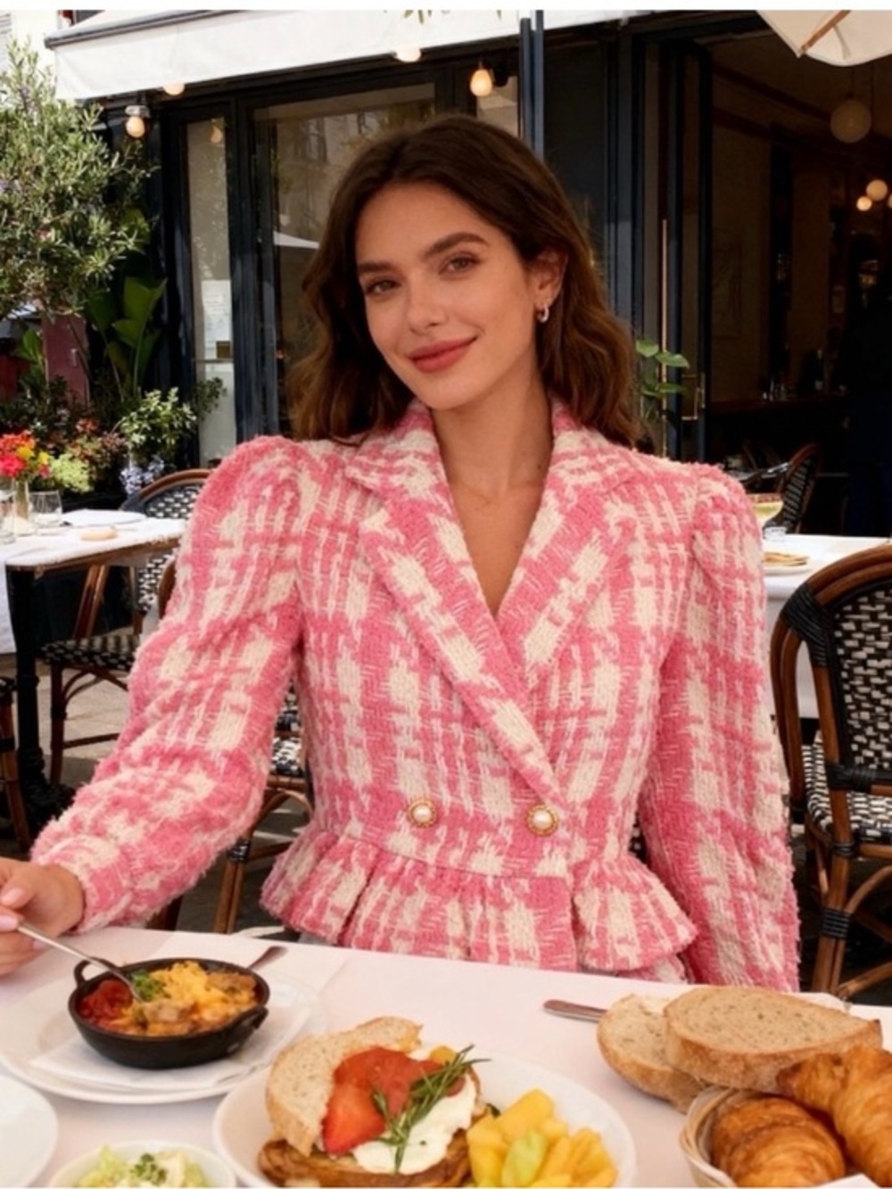 Love Shack Fancy Braelynn Wool Blend  Tweed Crop Jacket in Majestic Pink Size M